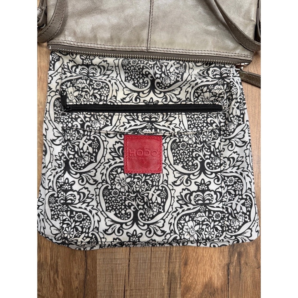 Hobo The Original Gray Leather Crossbody Bag Shoulder Purse Organizer - Picture 5 of 12